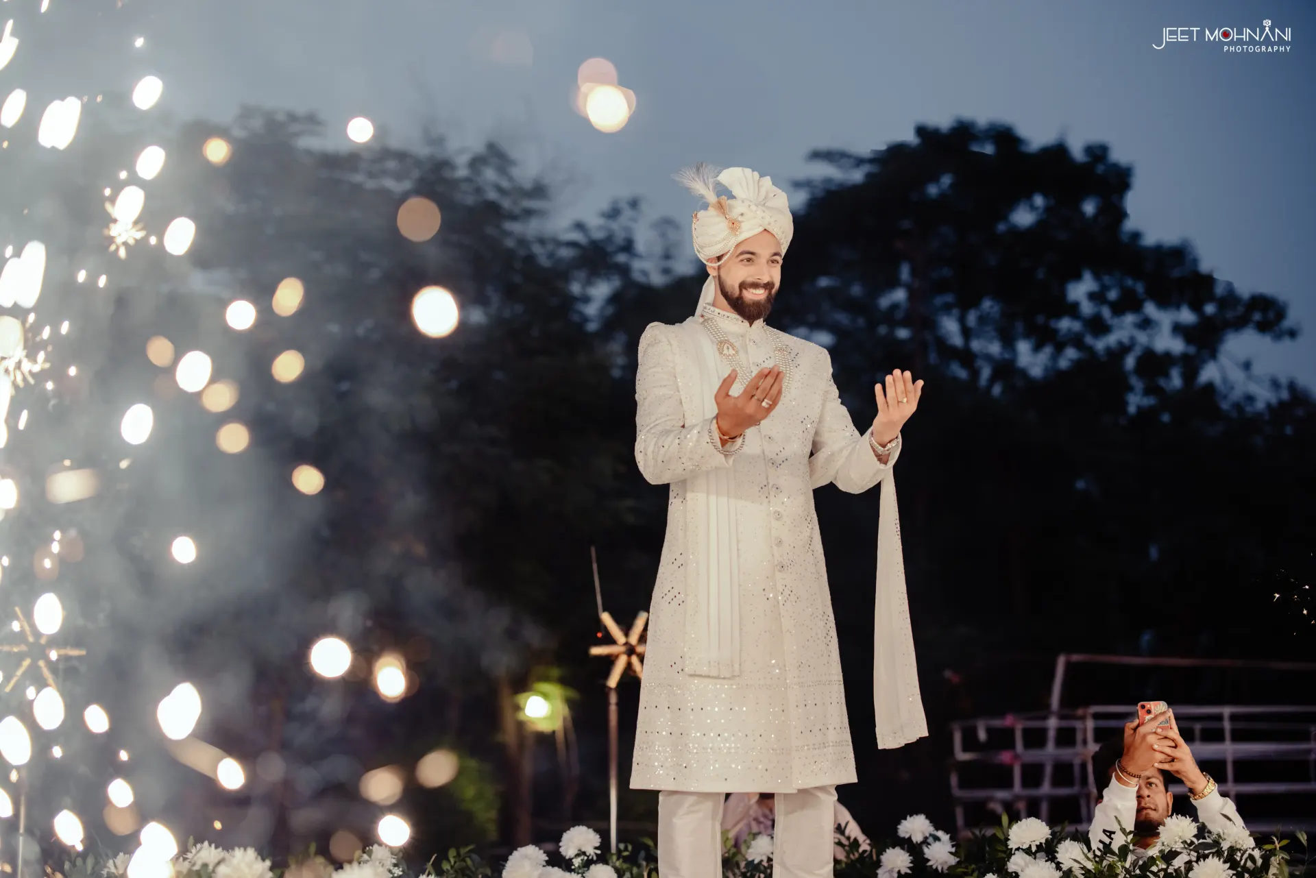 The couple photographed in traditional wedding attire